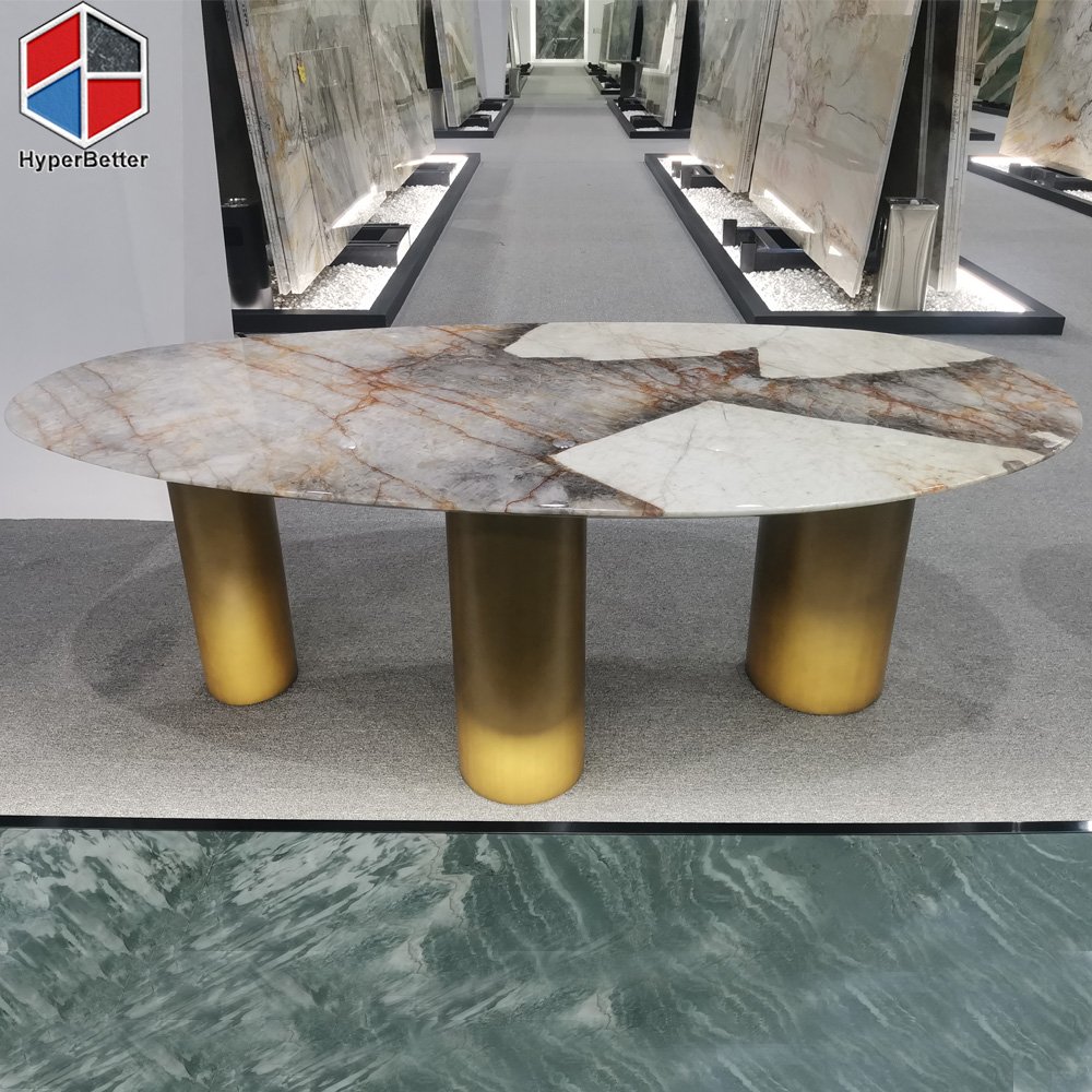 Natural luxury Patagonia granite table oval shape with golden stand