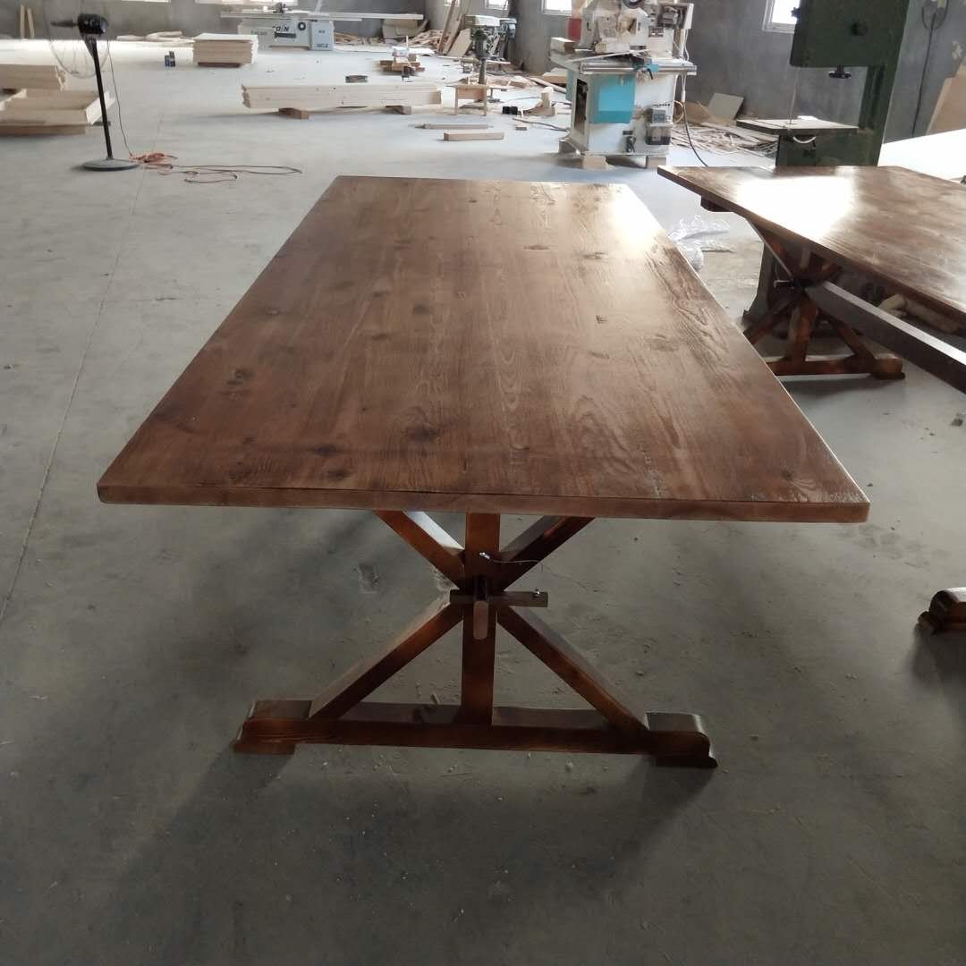 Solid wood farm Antique color harvest dinning cross legs table for wedding party