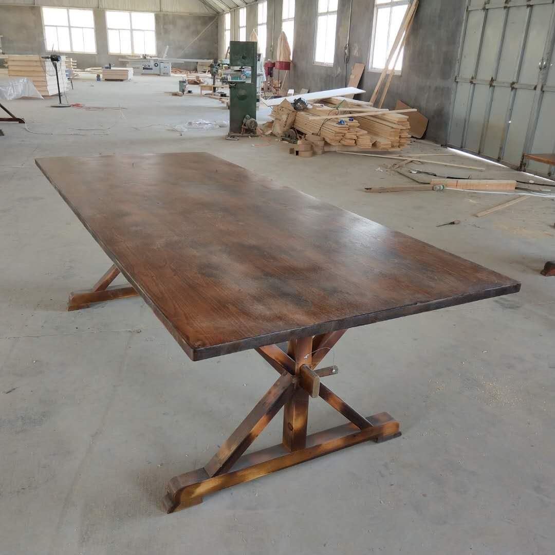 Solid wood farm Antique color harvest dinning cross legs table for wedding party