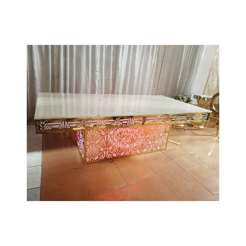 Modern Design Wedding tables new rectangle wedding furniture gold stainless steel frame tempered glass wedding dining table