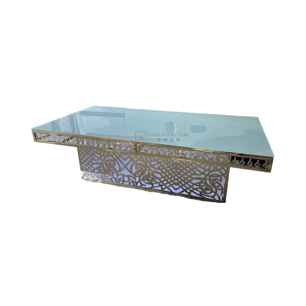 Modern Luxury Wedding Banquet Table Gold Stainless Steel Base Tempered Glass Top Outdoor Hotels Living Rooms Furniture