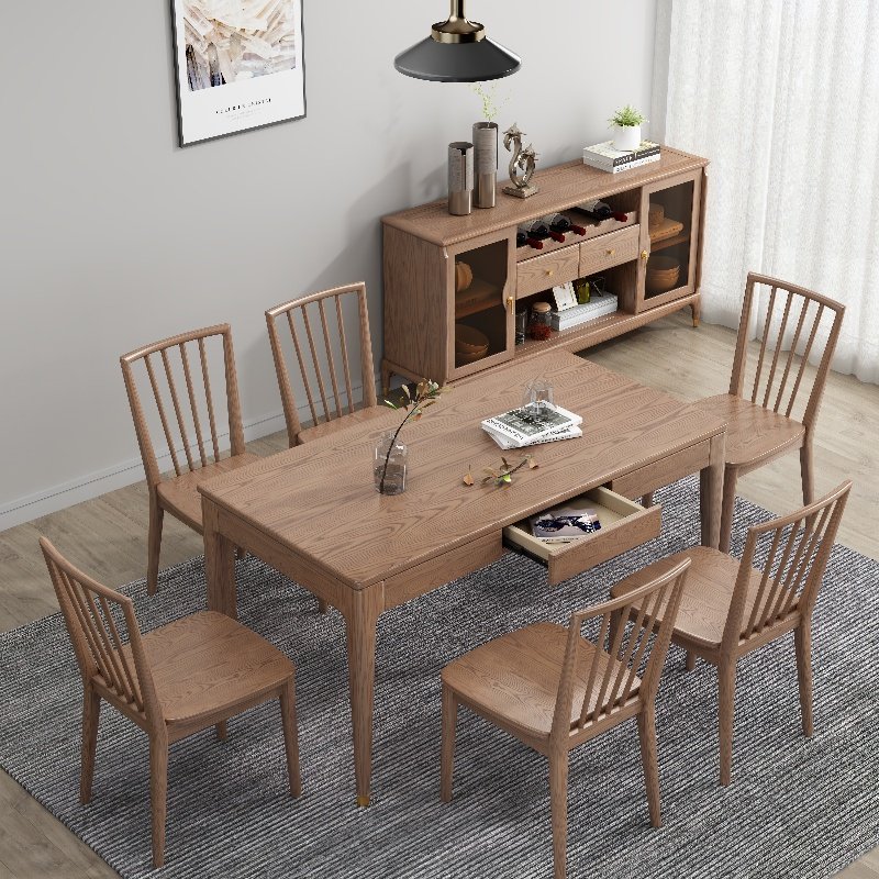 Ash Wood Solid Wood Long Dining Table Wholesale Restaurant Furniture Customization