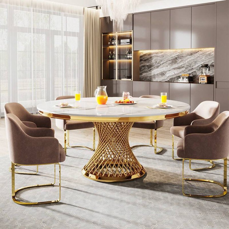 Nordic round marble chair combination modern simple folding home small apartment table light luxury dining table set