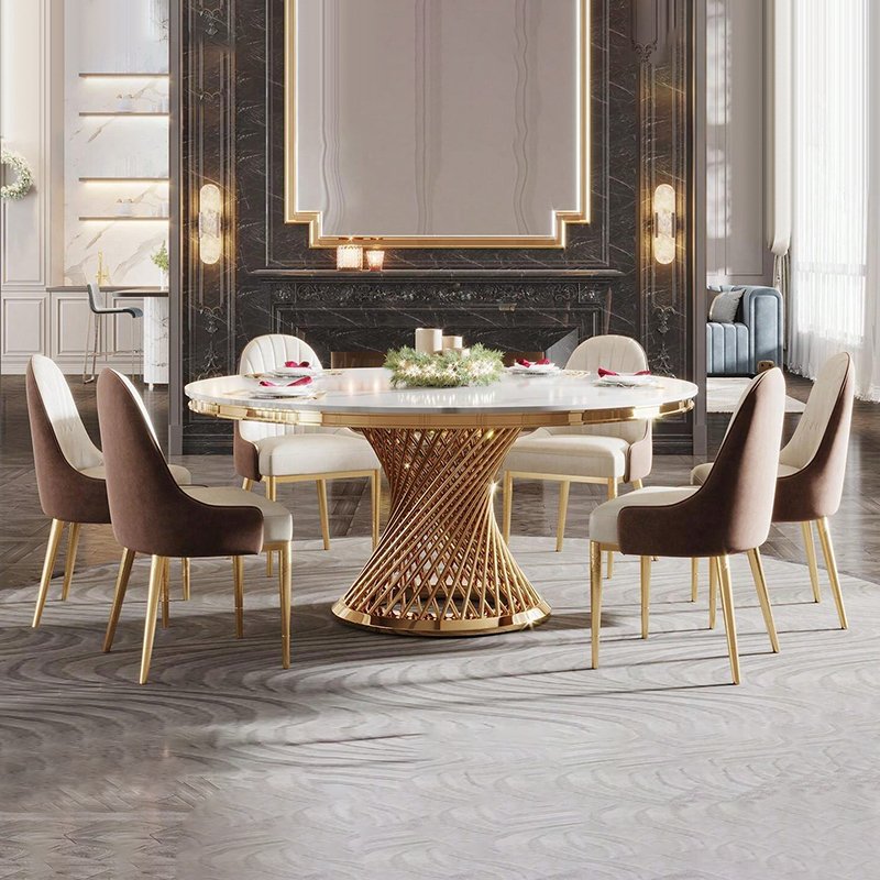 Nordic round marble chair combination modern simple folding home small apartment table light luxury dining table set