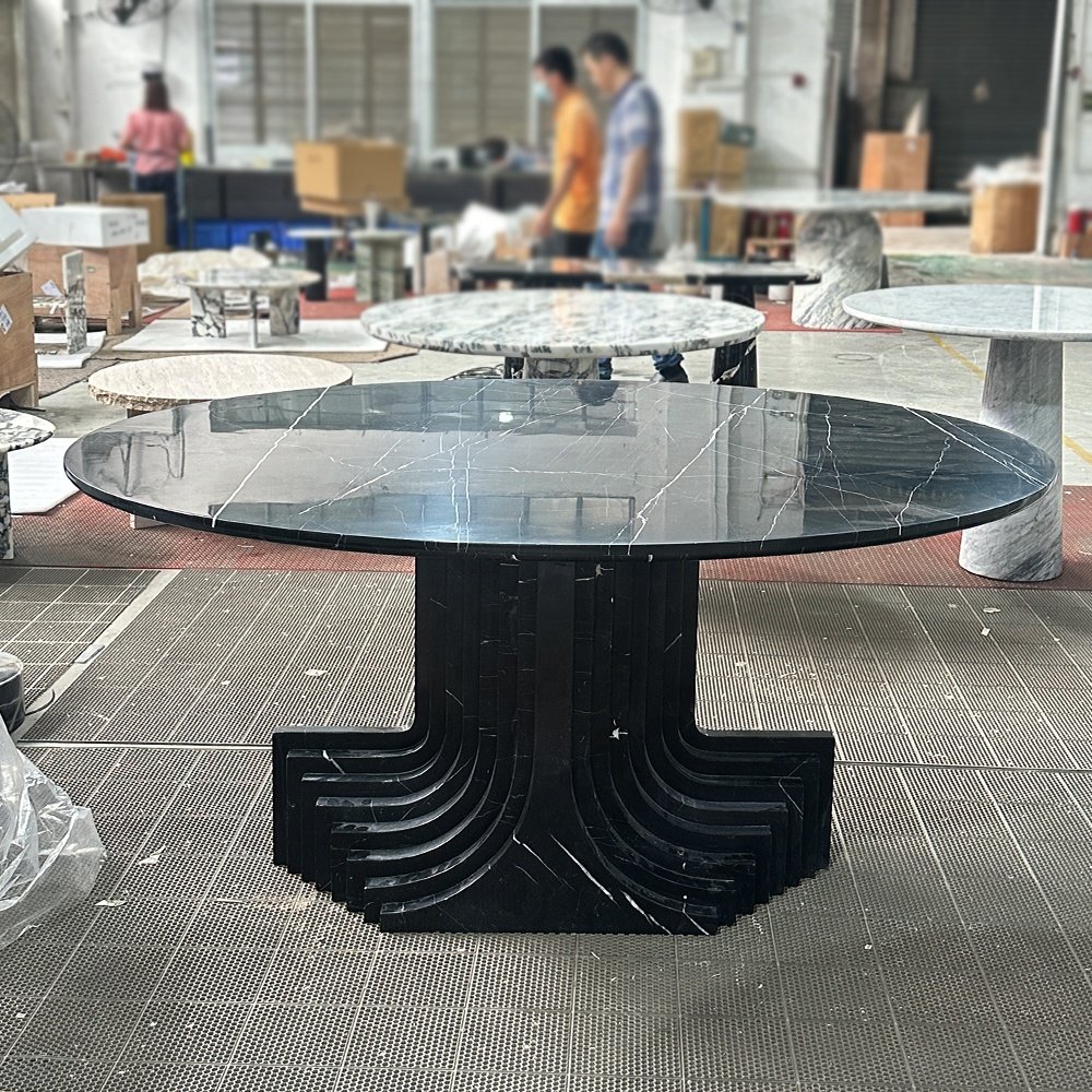 OEM ODM Factory scandinavian design oval rectangle cupola carved travertine table marble natural stone round dining table