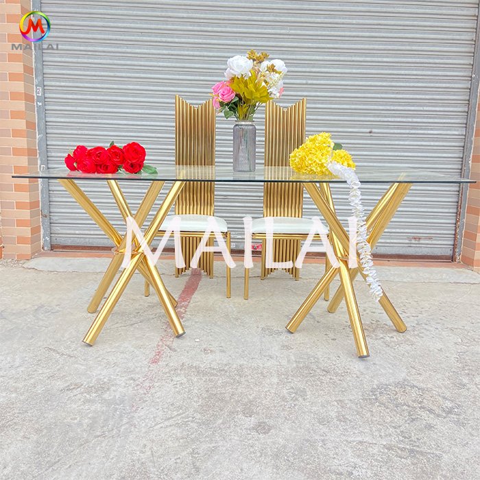 Banquet Event Party Supplies Metal Wedding Table Clear Glass Bridal Gold Dining table