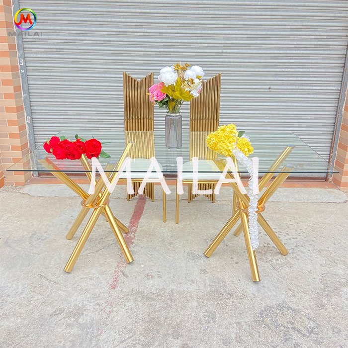 Banquet Event Party Supplies Metal Wedding Table Clear Glass Bridal Gold Dining table
