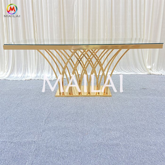 Banquet Event Party Supplies Metal Wedding Table Clear Glass Bridal Gold Dining table