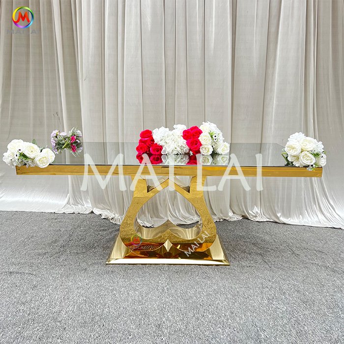 Banquet Event Party Supplies Metal Wedding Table Clear Glass Bridal Gold Dining table