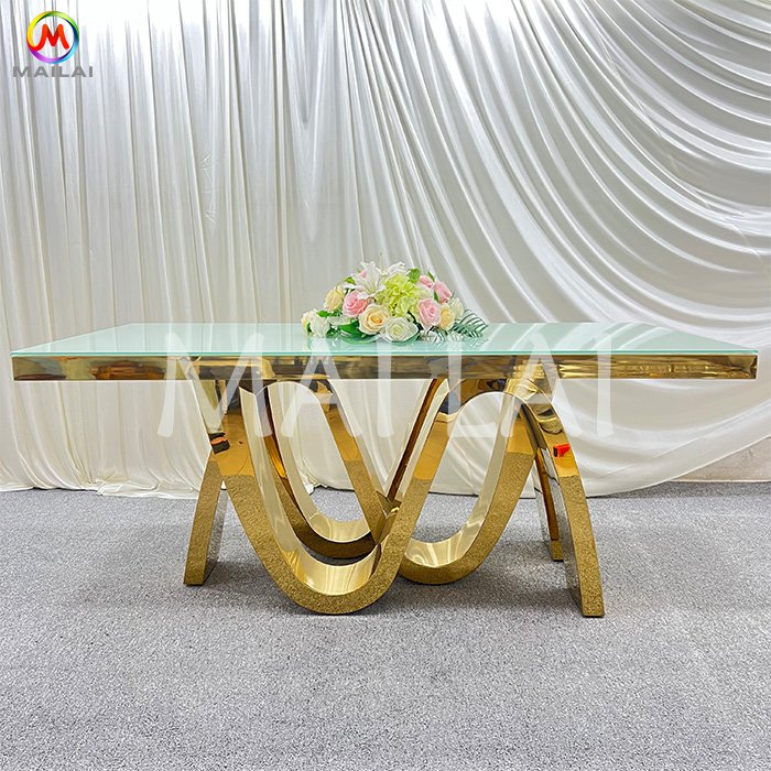 Banquet Event Party Supplies Metal Wedding Table Clear Glass Bridal Gold Dining table