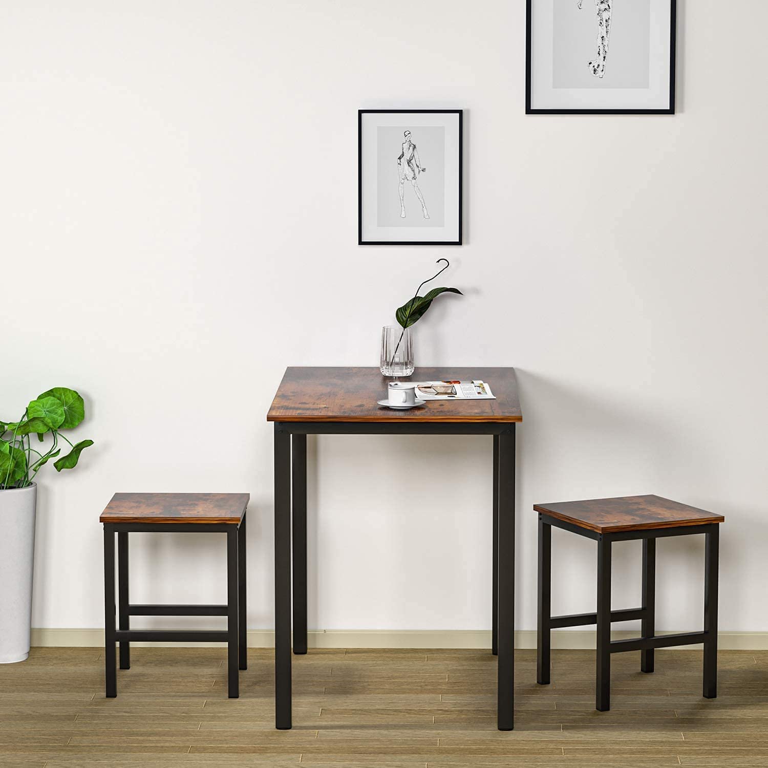 Modern Family Dining Room Set Cheap Price Wooden Dining Table with Two Steel Chairs & Desks Rectangle Shape