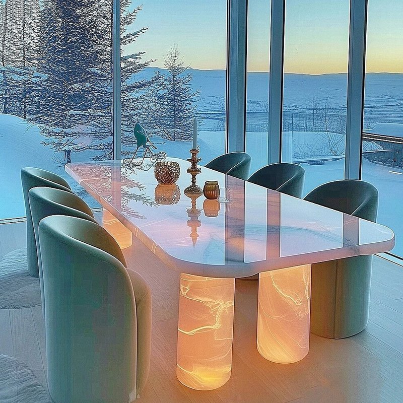 Colorful Backlit Translucent Onyx Dining Table Set Back Lighted Kitchen Island Bar Pub Custom Made Crystal Dining Furniture