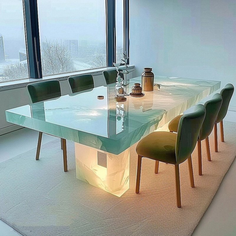 Colorful Backlit Translucent Onyx Dining Table Set Back Lighted Kitchen Island Bar Pub Custom Made Crystal Dining Furniture