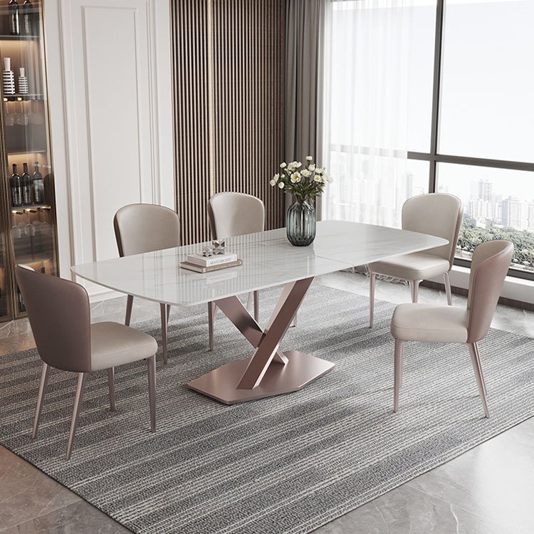 marble extending dining table and 6 chairs