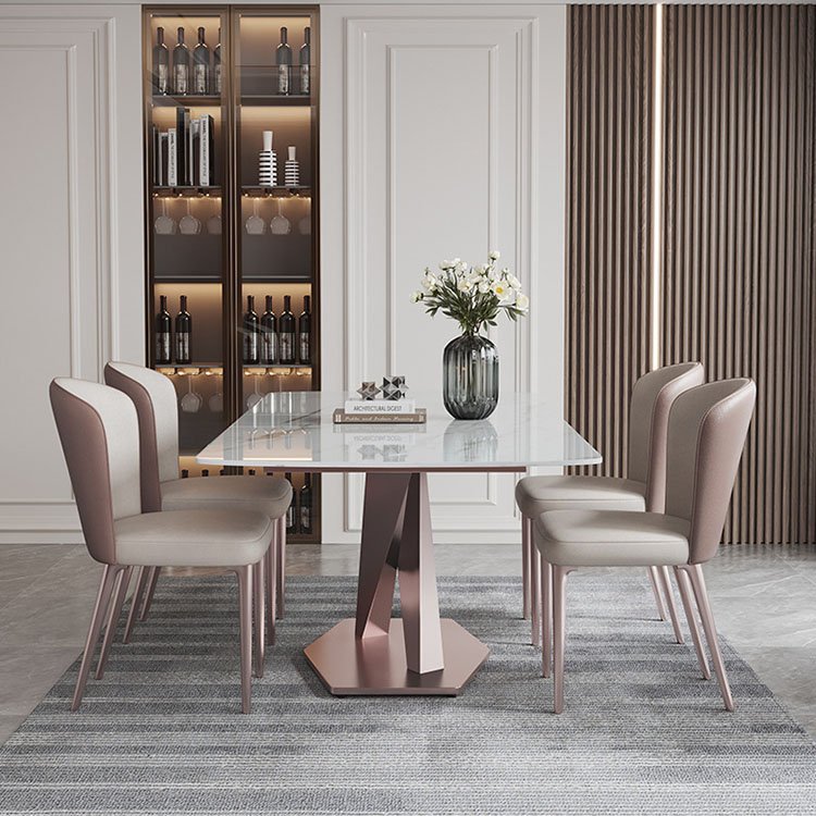 marble extending dining table and 6 chairs