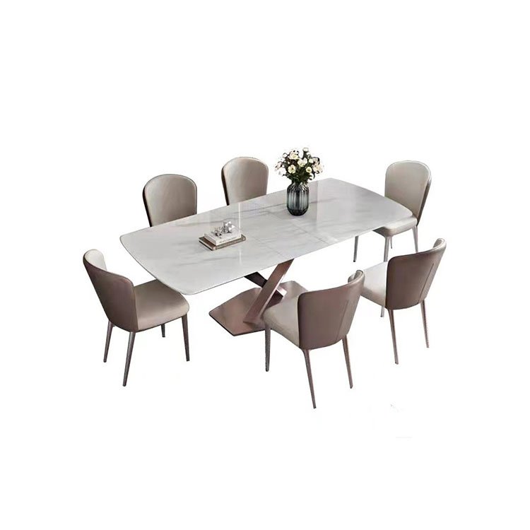 marble extending dining table and 6 chairs