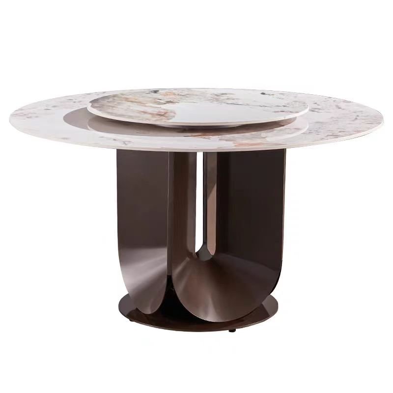Nordic Light Luxury Microcrystalline Stone Dining Table Villa Hotel Home Modern Rotating Turntable Round Dining Table