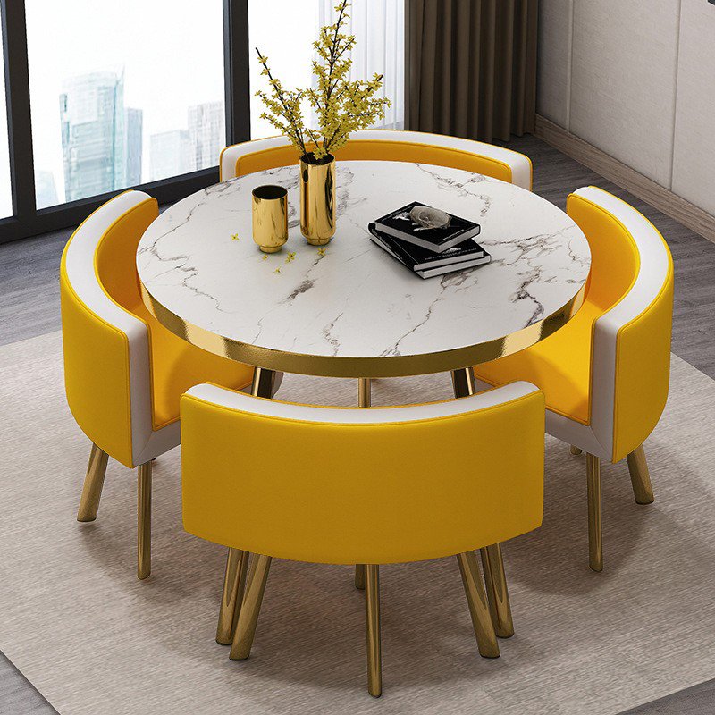4 Seat Wooden Rotating Dining Round Table And Chair Set