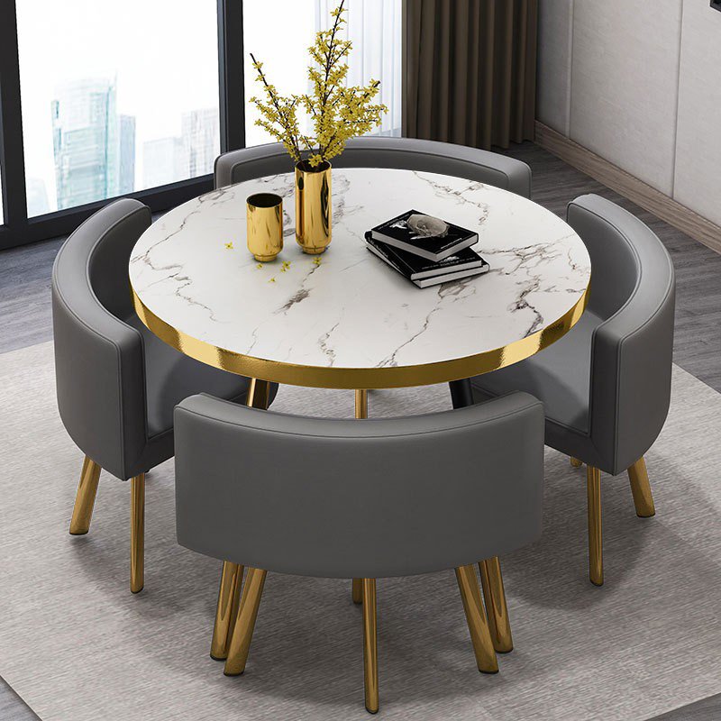 4 Seat Wooden Rotating Dining Round Table And Chair Set