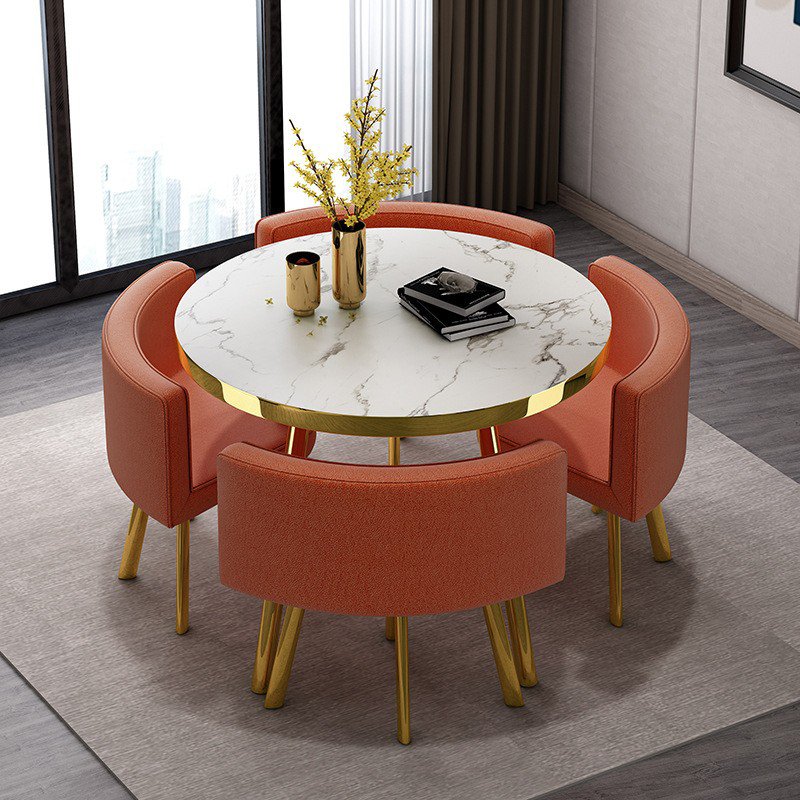 4 Seat Wooden Rotating Dining Round Table And Chair Set