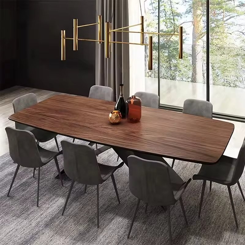Solid Wood Dining Table Set Nordic Rectangle Walnut Long Table Restaurant Wooden Table For 8 People