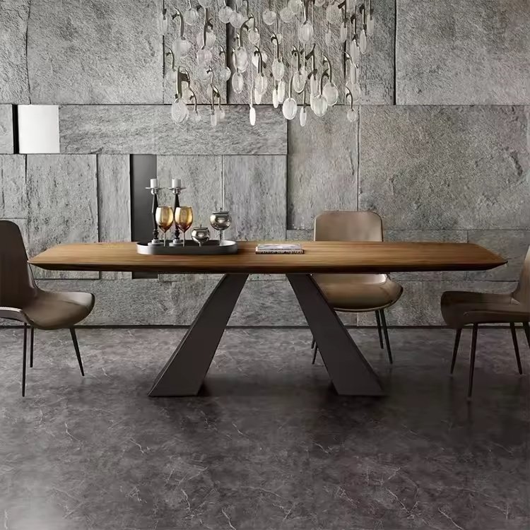 Solid Wood Dining Table Set Nordic Rectangle Walnut Long Table Restaurant Wooden Table For 8 People
