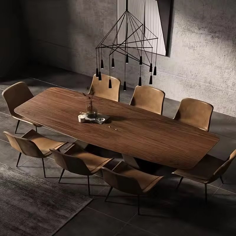Solid Wood Dining Table Set Nordic Rectangle Walnut Long Table Restaurant Wooden Table For 8 People