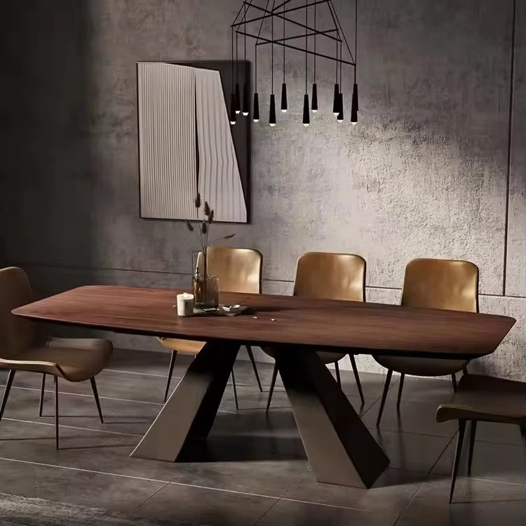 Solid Wood Dining Table Set Nordic Rectangle Walnut Long Table Restaurant Wooden Table For 8 People
