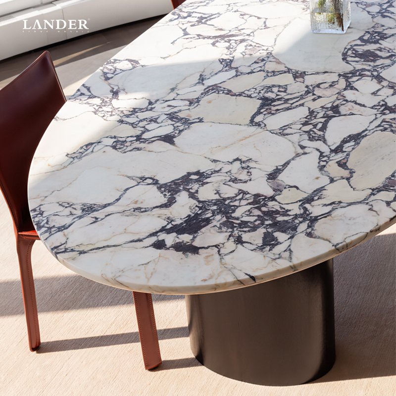 LANDER STONE Marble Purple Vein Luxury Italian Stone Indoor Kitchen Table Oval Shape Top Calacatta Viola marble dining table
