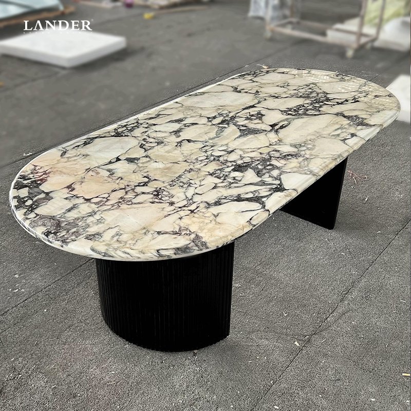 LANDER STONE Marble Purple Vein Luxury Italian Stone Indoor Kitchen Table Oval Shape Top Calacatta Viola marble dining table