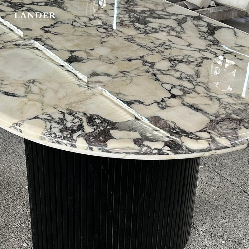 LANDER STONE Marble Purple Vein Luxury Italian Stone Indoor Kitchen Table Oval Shape Top Calacatta Viola marble dining table
