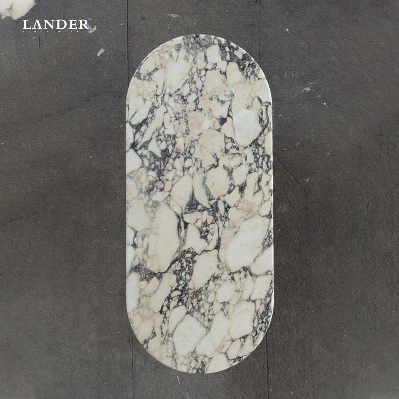 LANDER STONE Marble Purple Vein Luxury Italian Stone Indoor Kitchen Table Oval Shape Top Calacatta Viola marble dining table