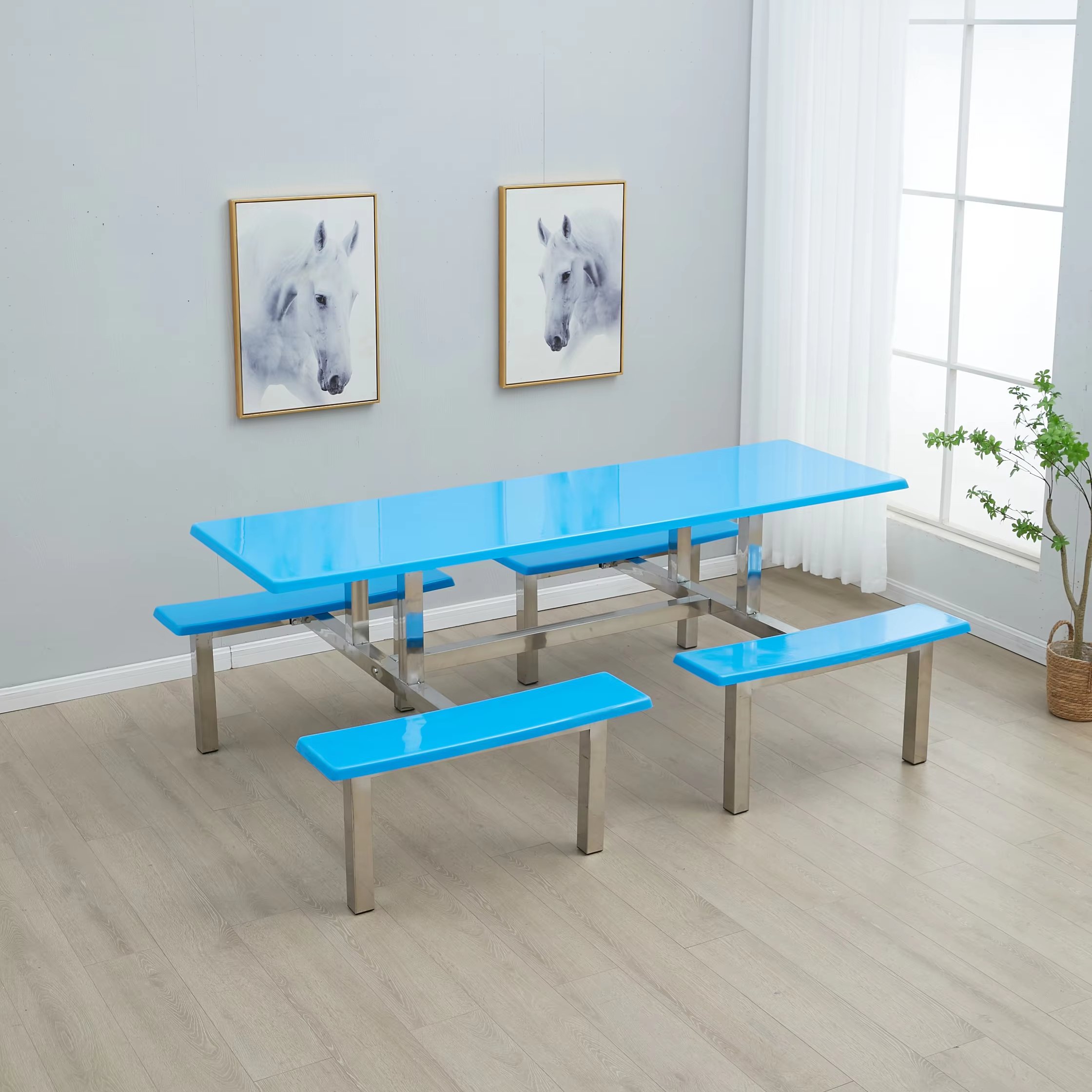 hot sell Stainless Steel 8-people Dining Table With Chairs For Fast Food Restaurant And Canteen 8 People Benches For school
