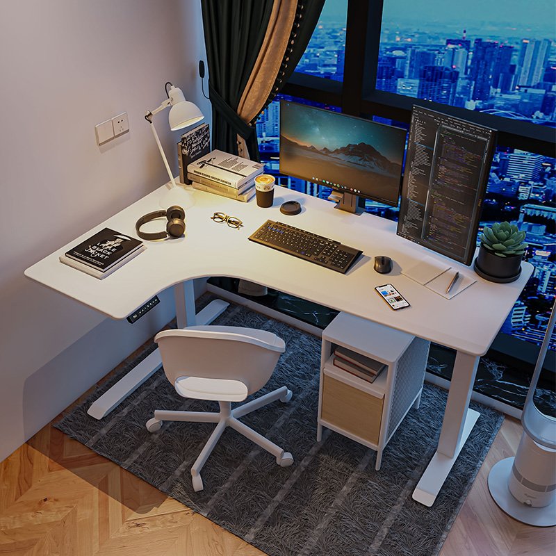 Modern adjustable For Sit To Stand Computer Office Desk L Shaped Ergonomic Dual Motor Height Rising Desk Steel Table