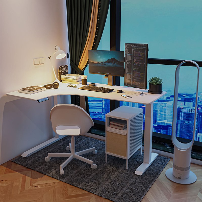Modern adjustable For Sit To Stand Computer Office Desk L Shaped Ergonomic Dual Motor Height Rising Desk Steel Table
