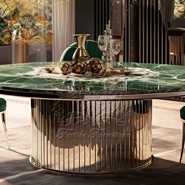 Wedding Event Banquet Hotel Furniture Round Stainless Steel Frame Dinning Marbled Dine Tables