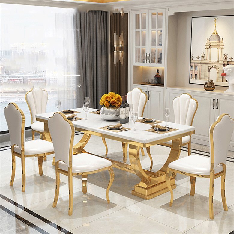 Modern marble dining table set luxury gold extensible dining table for sale