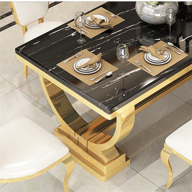 Modern marble dining table set luxury gold extensible dining table for sale