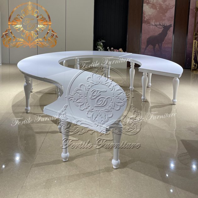 Elegant Half Moon White Mdf Top Unique Leg Serpentine Table Wedding