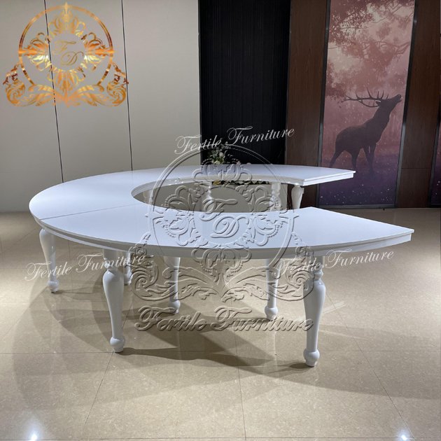 Elegant Half Moon White Mdf Top Unique Leg Serpentine Table Wedding