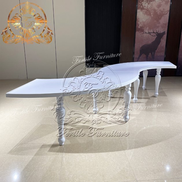Elegant Half Moon White Mdf Top Unique Leg Serpentine Table Wedding