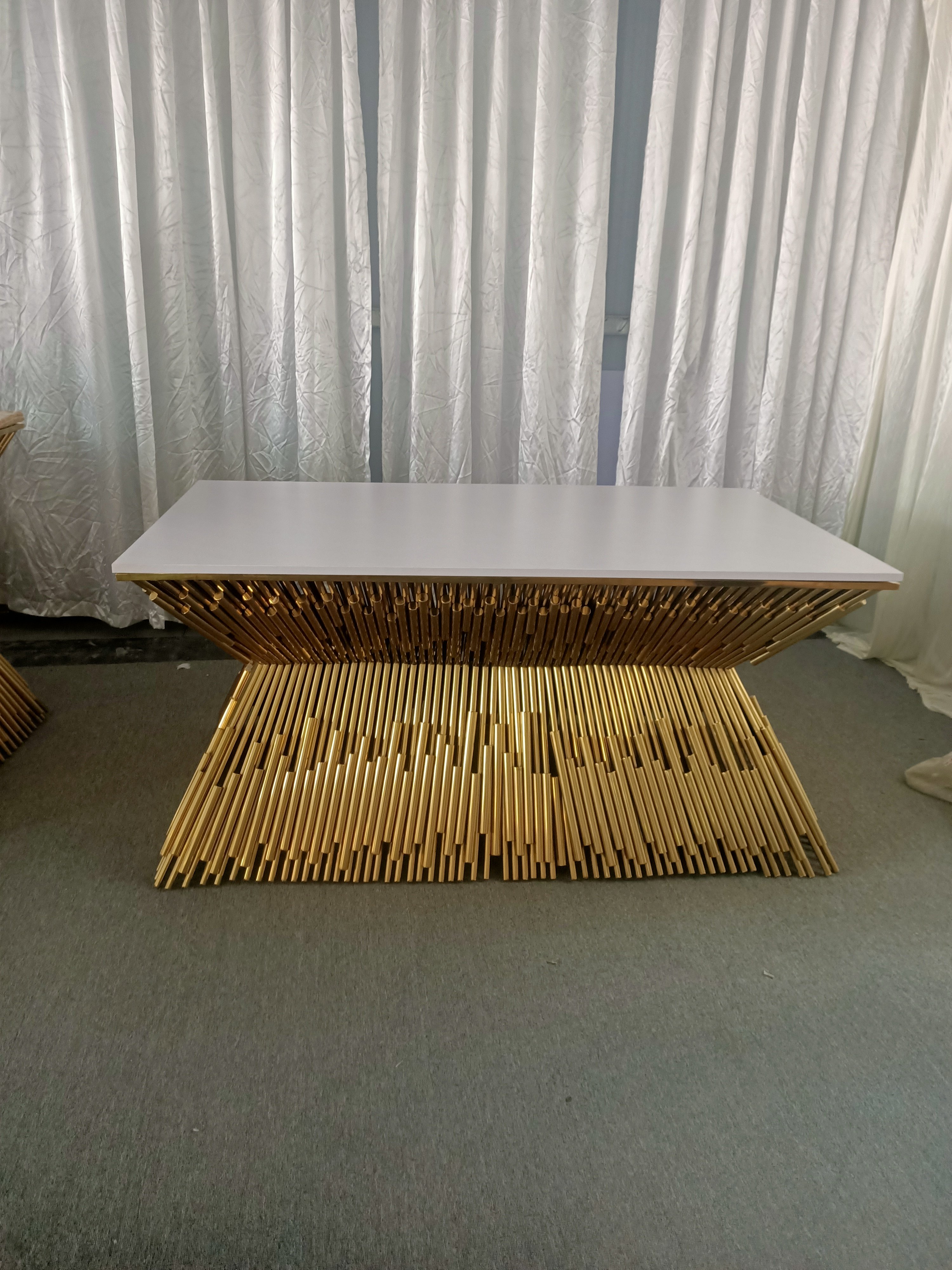 Stainless Steel Table Rectangle Luxury Dining Table Luxury Wedding Gold Stainless Steel Cake Groom and Bride Table