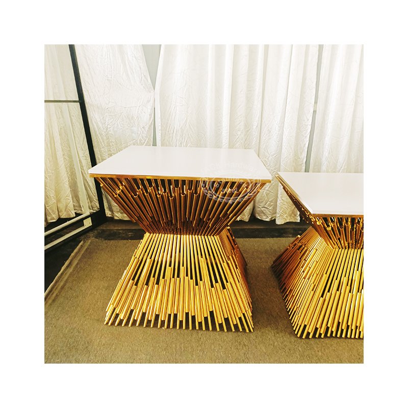 Stainless Steel Table Rectangle Luxury Dining Table Luxury Wedding Gold Stainless Steel Cake Groom and Bride Table