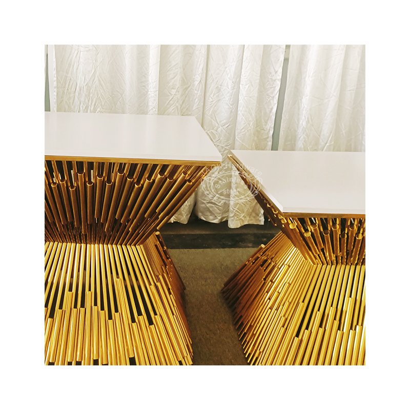 Stainless Steel Table Rectangle Luxury Dining Table Luxury Wedding Gold Stainless Steel Cake Groom and Bride Table