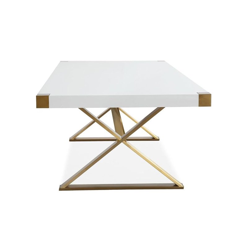 Tov Furniture Adeline Lacquer Dining Table Lanvina White Lacquer and Gold Dining Table