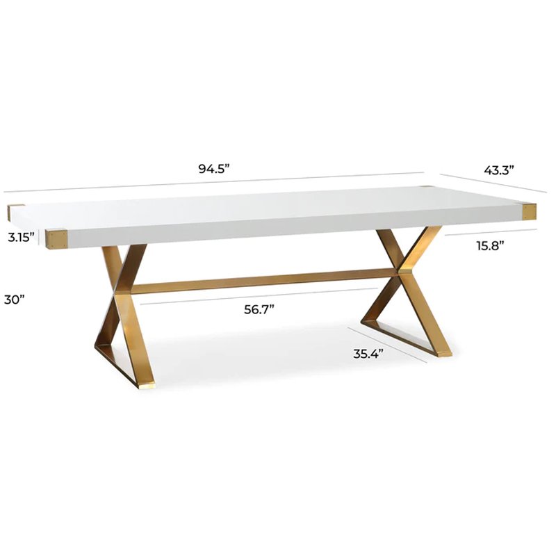 Tov Furniture Adeline Lacquer Dining Table Lanvina White Lacquer and Gold Dining Table