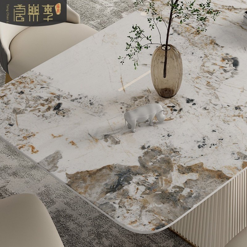 Modern light luxury simple rectangular size home living room dining table designer bright rock slab dining table and 4 chairs