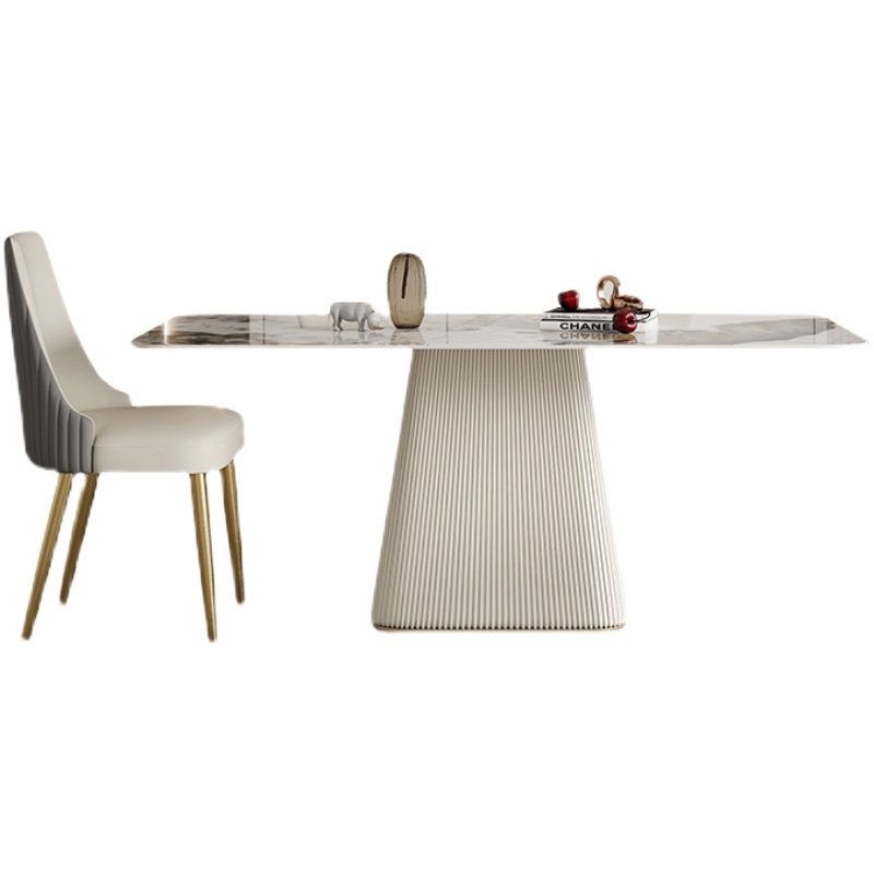 Modern light luxury simple rectangular size home living room dining table designer bright rock slab dining table and 4 chairs