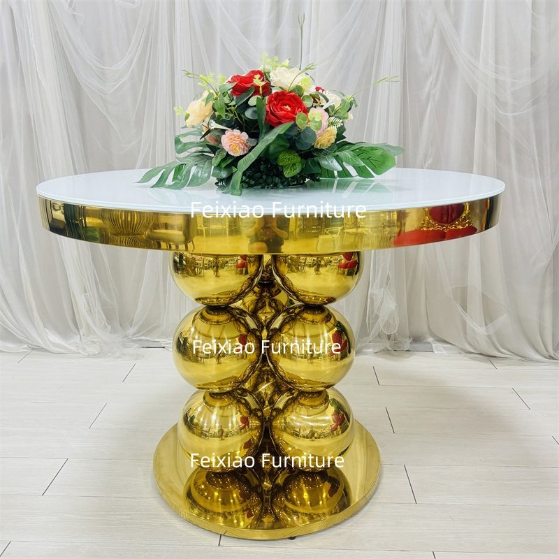 New design cake table round table stainless steel frame glass top wedding dining party events table