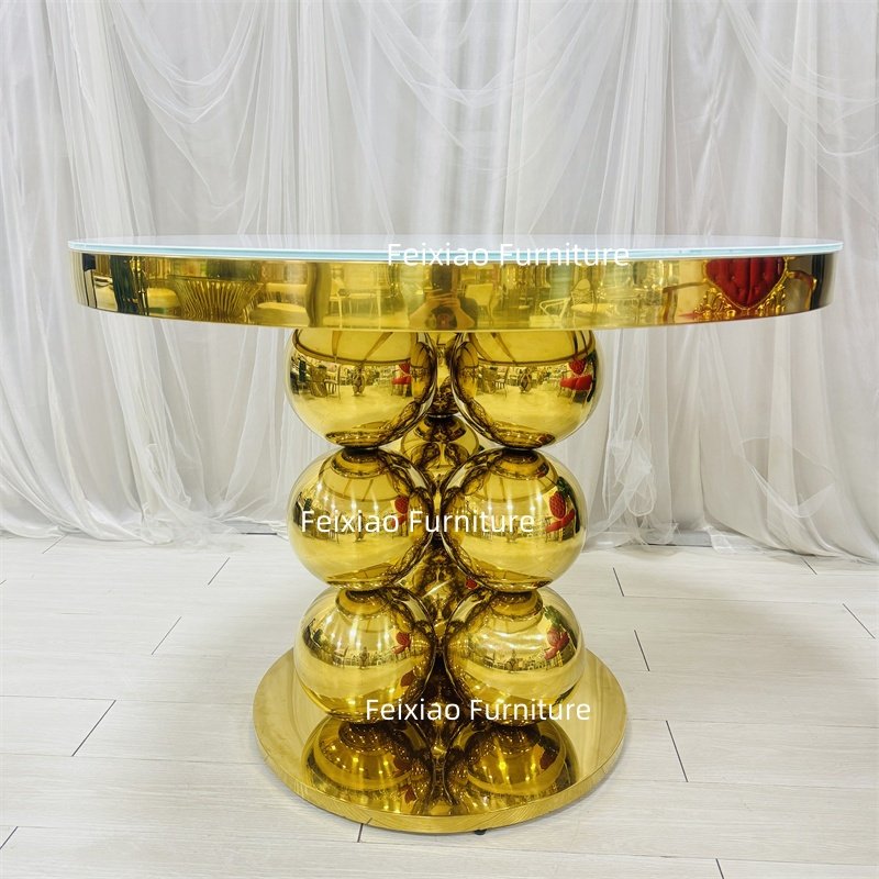 New design cake table round table stainless steel frame glass top wedding dining party events table